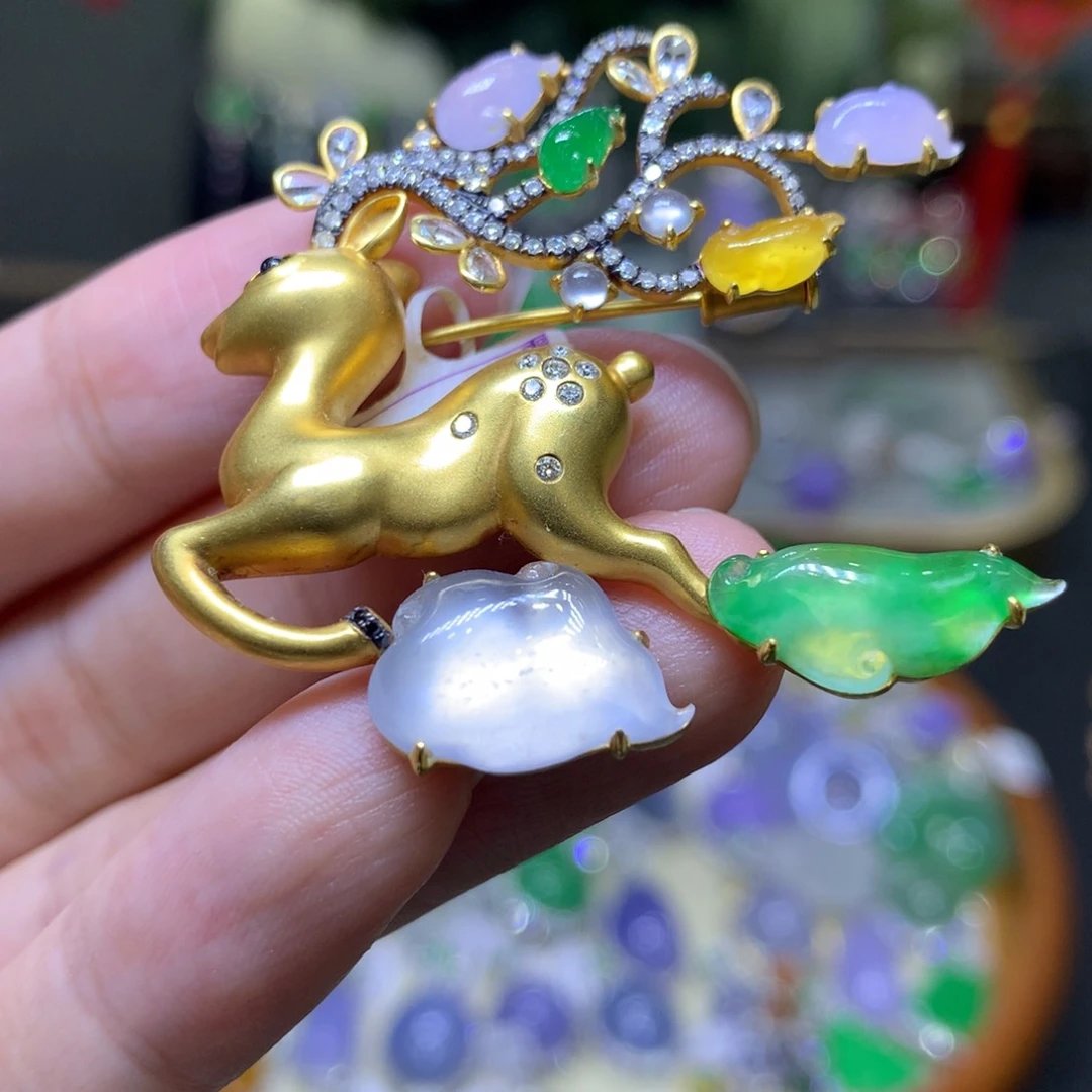 翡翠18K金镶嵌颈饰翡翠吊坠项链