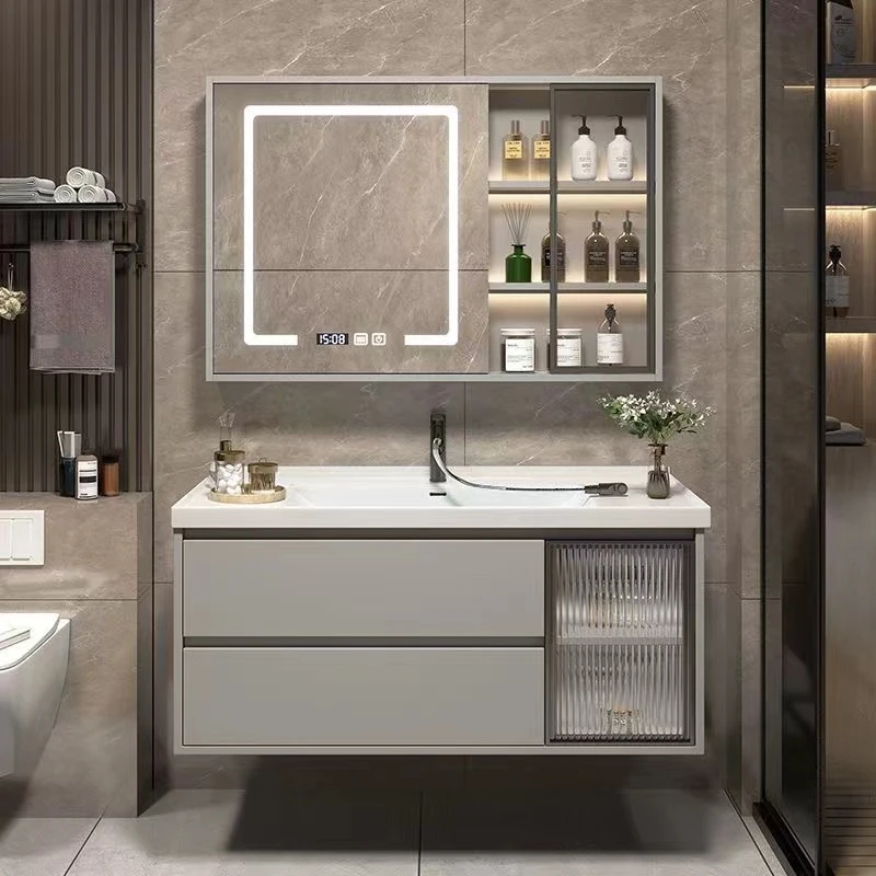 轻奢实木浴室柜组合卫生间岩板陶瓷一体盆卫浴柜洗漱台落地浴室柜