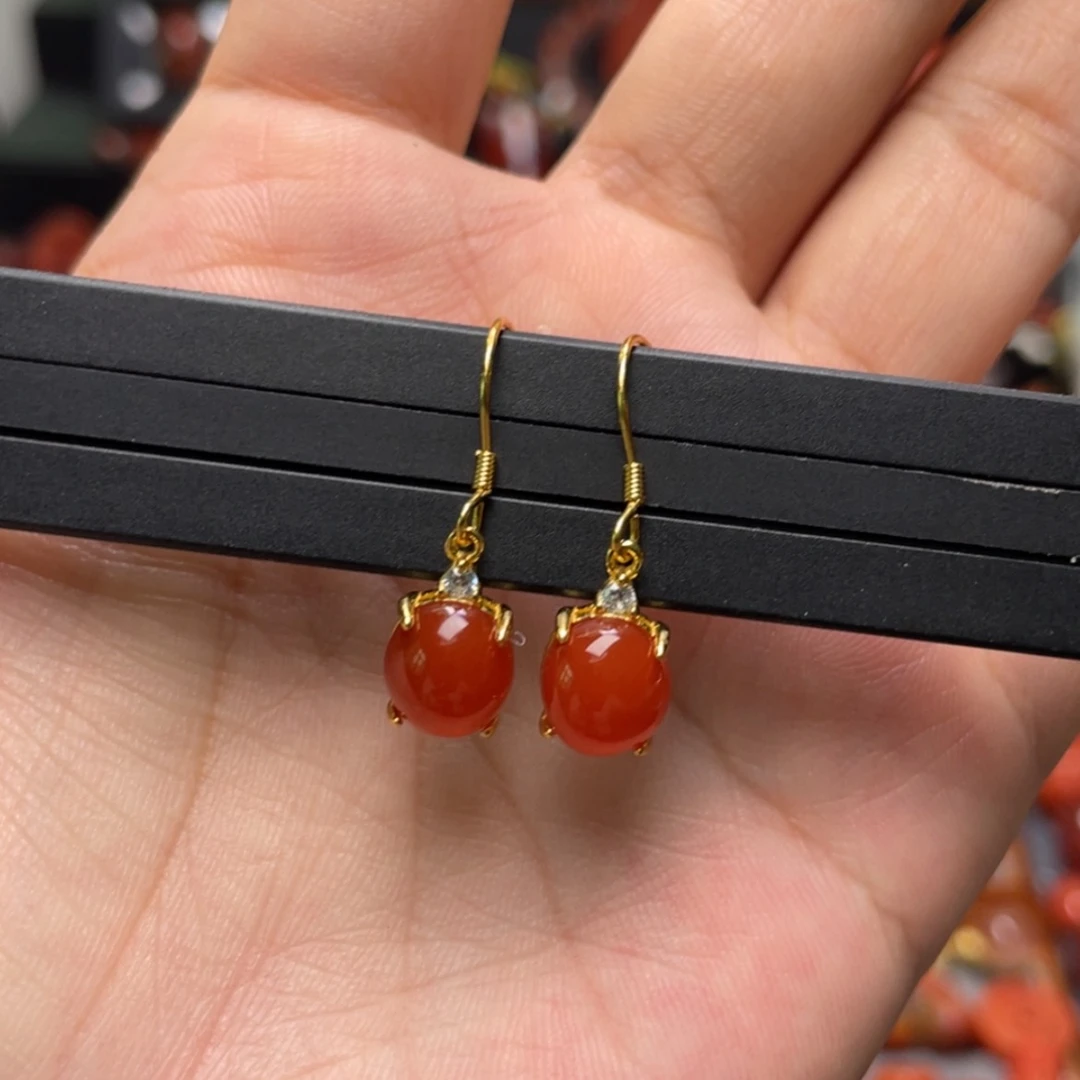 【闪购商品】银S925镶嵌保山冰红耳坠南红玛瑙