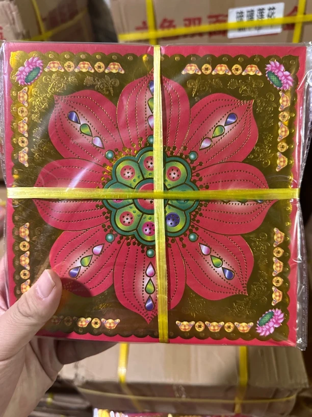 双面彩印新款琉璃莲花烫金手工折纸19x19cm折纸用品