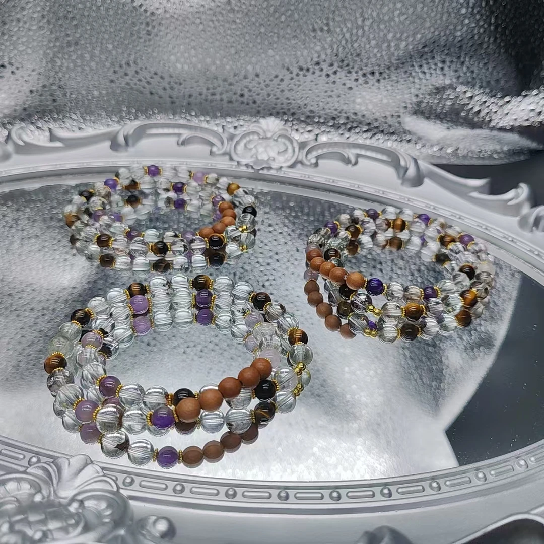 硕夏天然水晶多宝7-8mm设计款双圈手链多样性发其一SX221