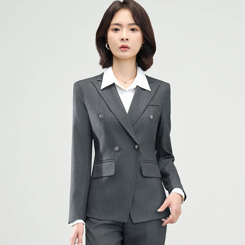 职业装英伦风西装套装女春秋气质工作服时尚高级感双排扣西服外套