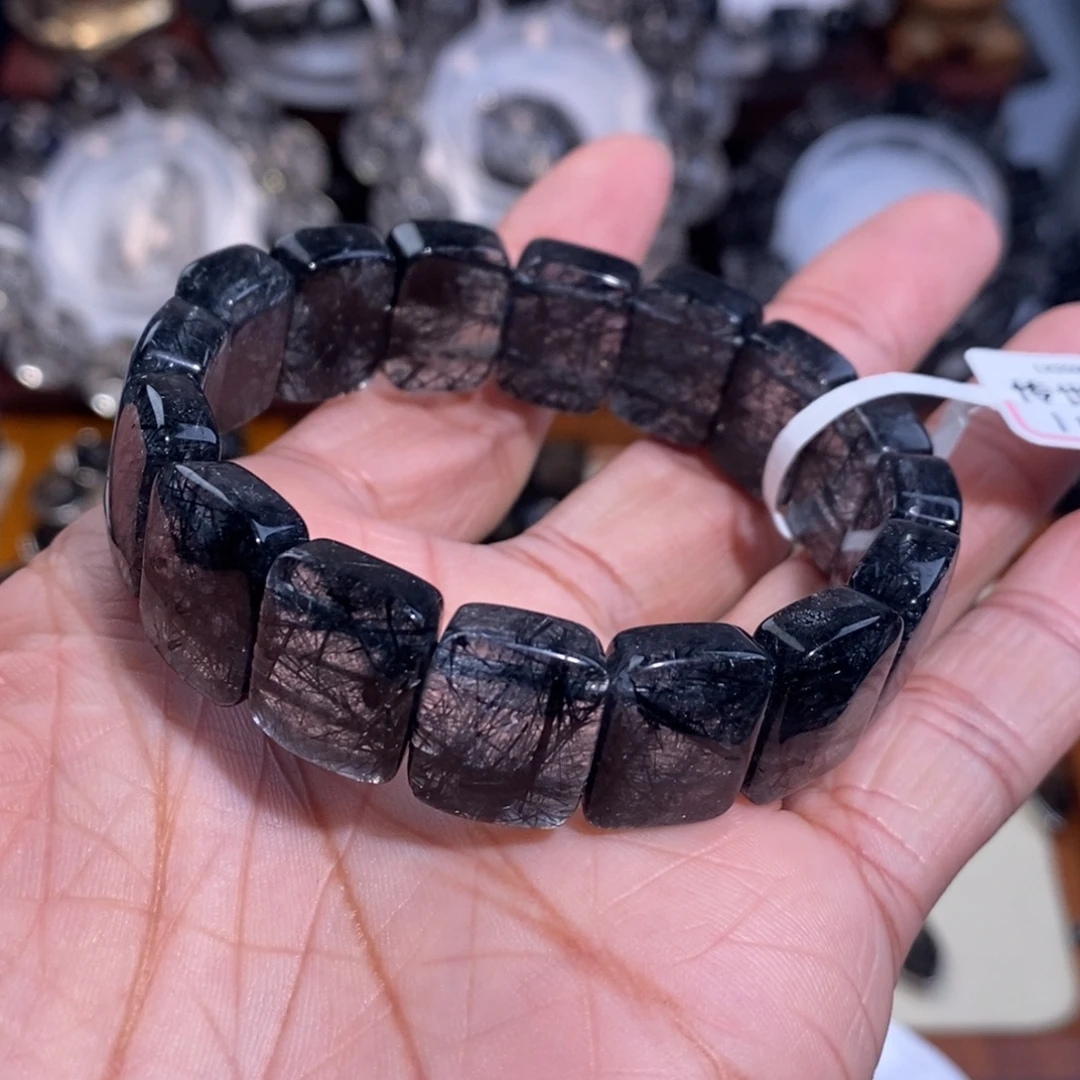 手链未镶嵌水晶黑发晶手牌16×6.8全透体满发蕾丝