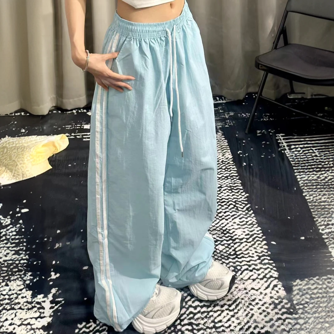 工装垂美式长裤山本运动裤阔腿高腰2024浅蓝色新薄款女休闲夏季