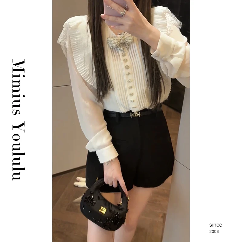 【mimius】&C游鹿鹿 法式温柔风琴褶花边重工长袖衬衫 G02274