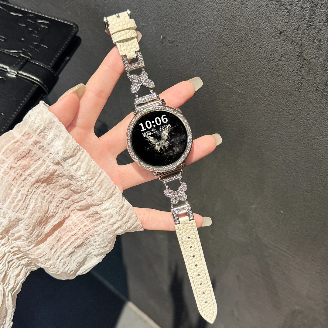 〔蝴蝶闪钻〕适用于华为gt6/gt5手表表带gt4金属镶钻拼皮gt6pro腕带