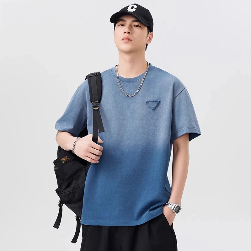 美式渐变水洗做旧短袖t恤男夏季新款复古纯棉重磅290g半袖体恤衫T
