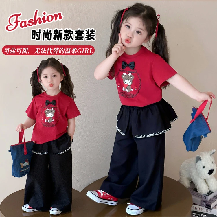 女童装2025新款洋气休闲套装爆款春秋复古衣服分体度假春款女儿服