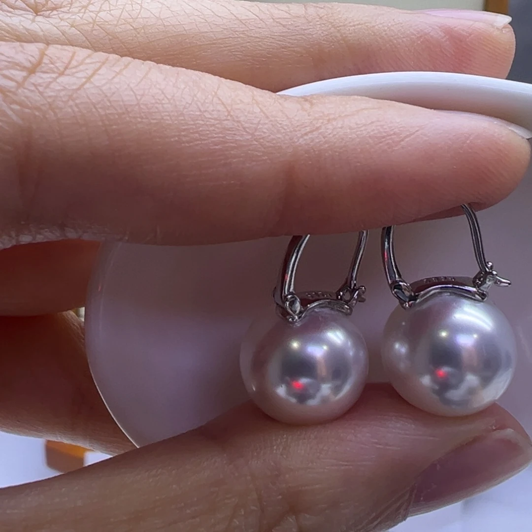 淡水珍珠银S925镶嵌耳饰