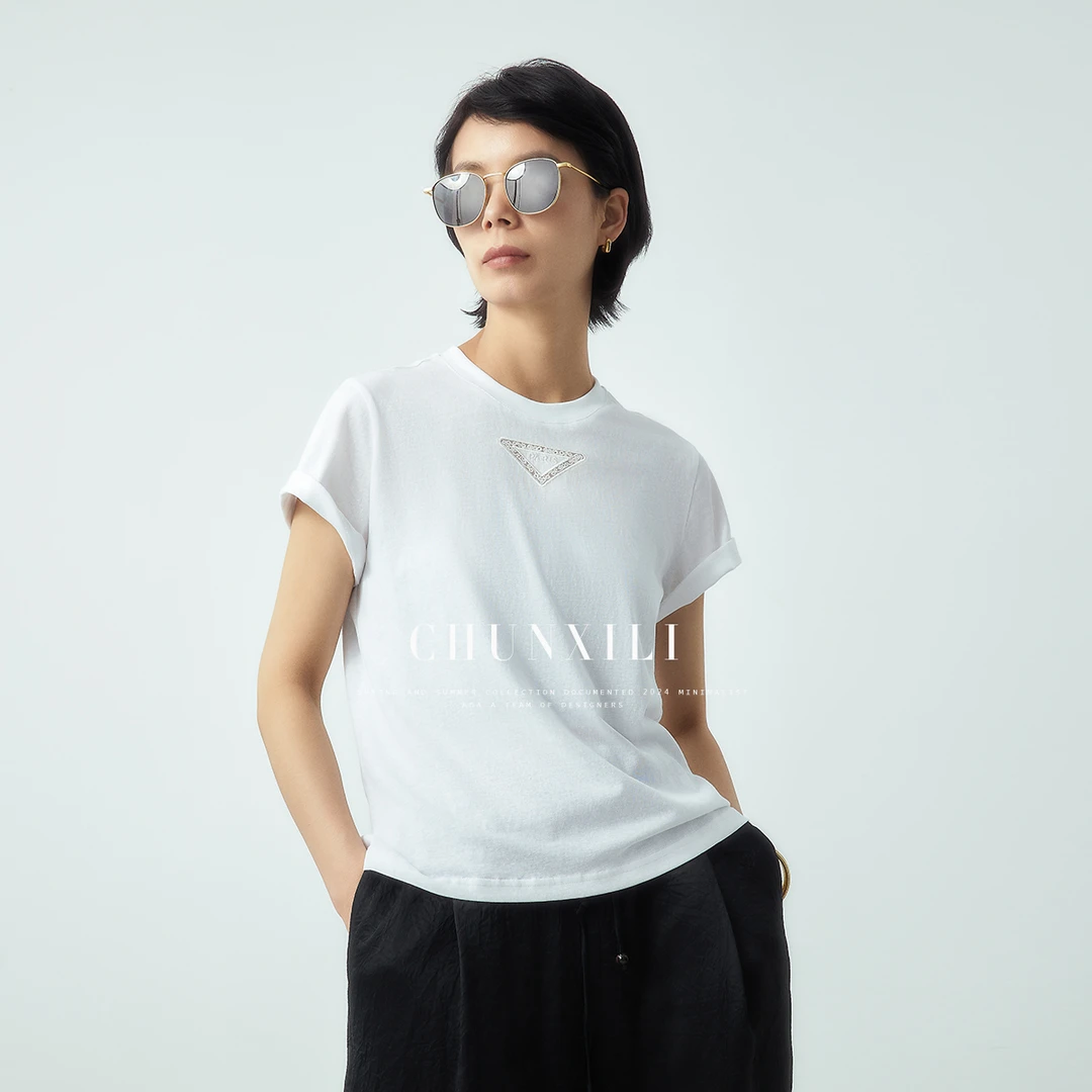【夏日巴黎】CHUNXILI/春熙里 圆领T恤 夏季刺绣短袖D01S42045