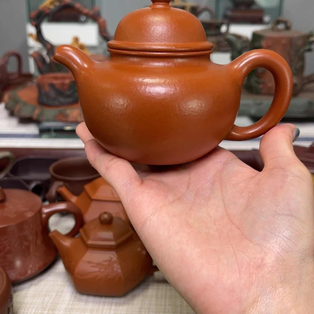 紫砂茶壶掇球 朱泥