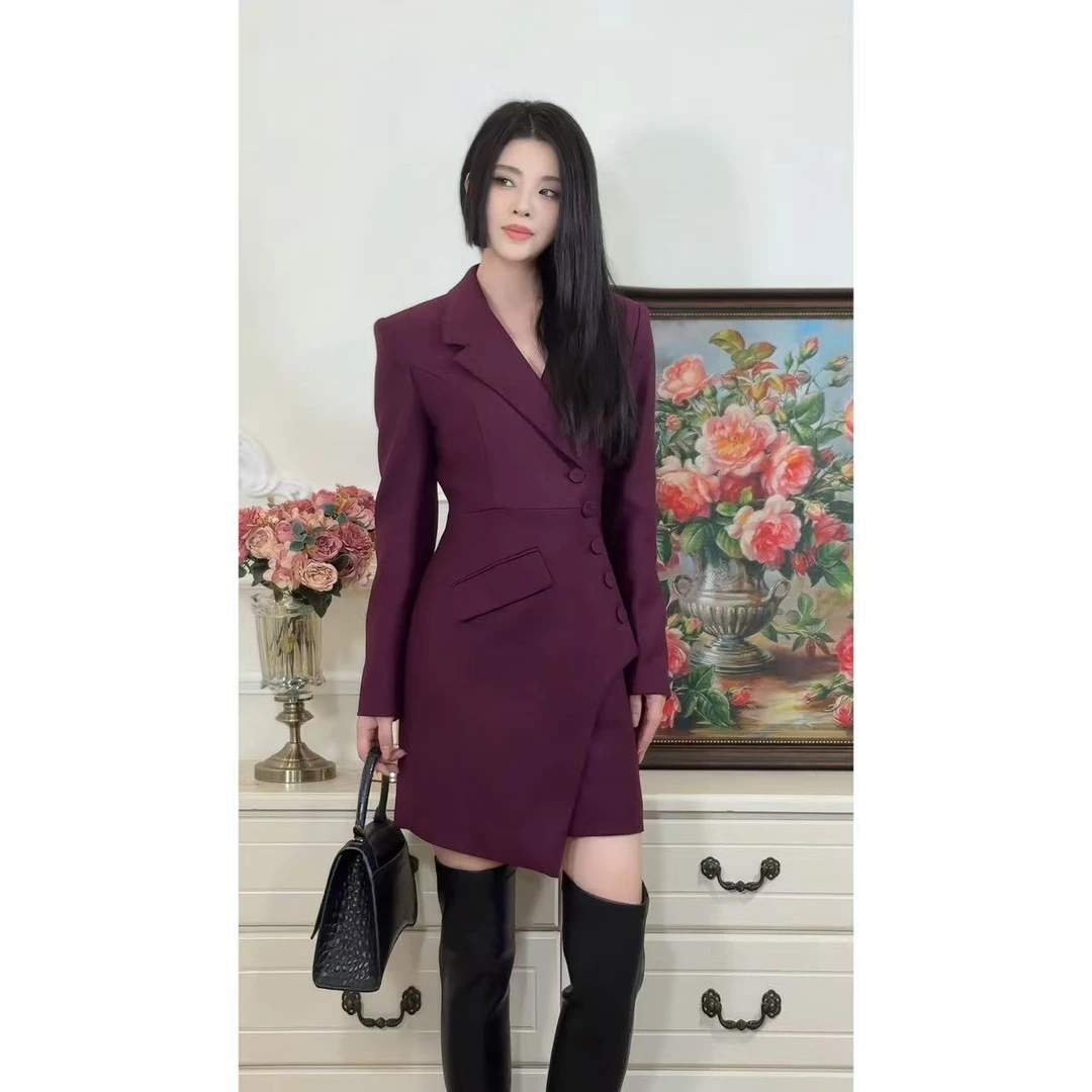 【左可莎】秋冬新款立体设计时尚轻奢黑色长袖西服连体裤女4160