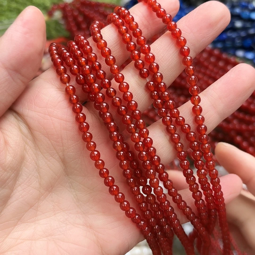 玛瑙/玉髓未镶嵌珠宝半成品卡4红玛圆珠一条