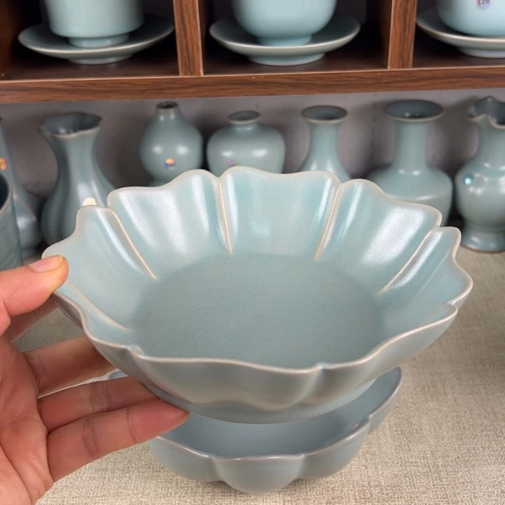 瓷杯子仿古釉芙蓉盘微瑕口径18厘米