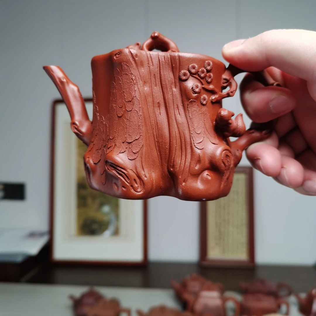 朱泥松桩造型泡茶紫砂壶