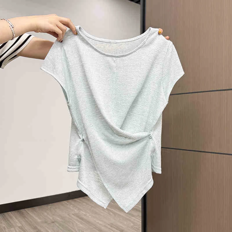 卡莲格/肌理感微透飞飞袖t恤女2025年夏季新款设计感修身显瘦上衣