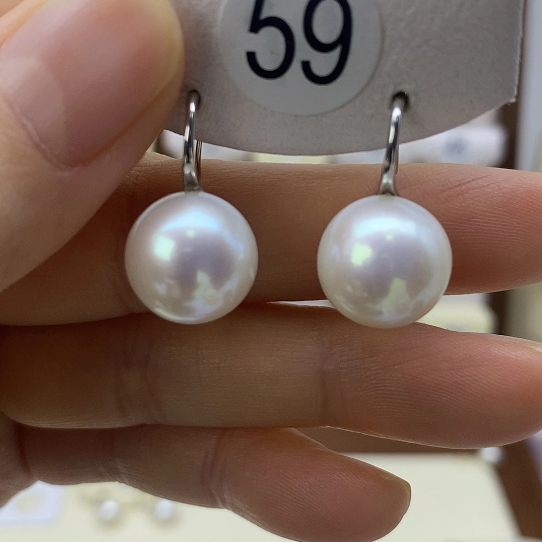 耳饰银S925镶嵌淡水珍珠
