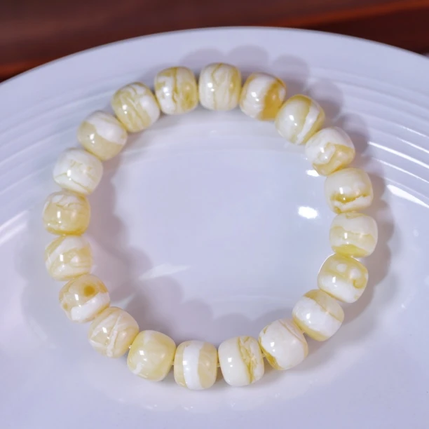 【虎皮11.7mm】俄料无优化·瓷白蜡·大花虎皮蜜蜡文玩单圈男士手串