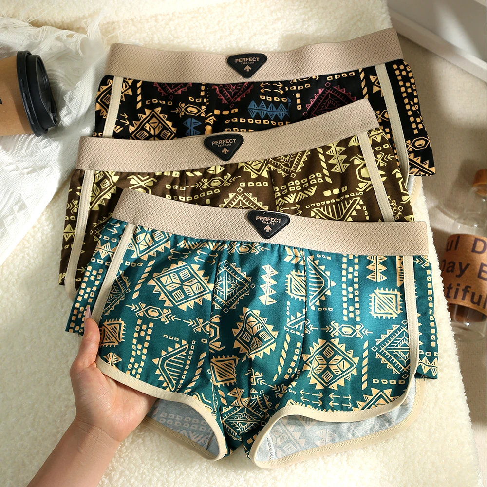 新款棉质男内裤男平角裤个性运动透气四角时尚美式复古风大码短裤