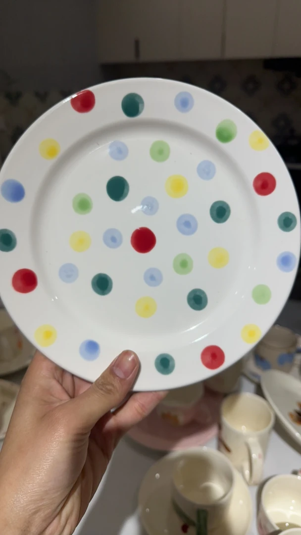 彩色波点釉下彩杯碟