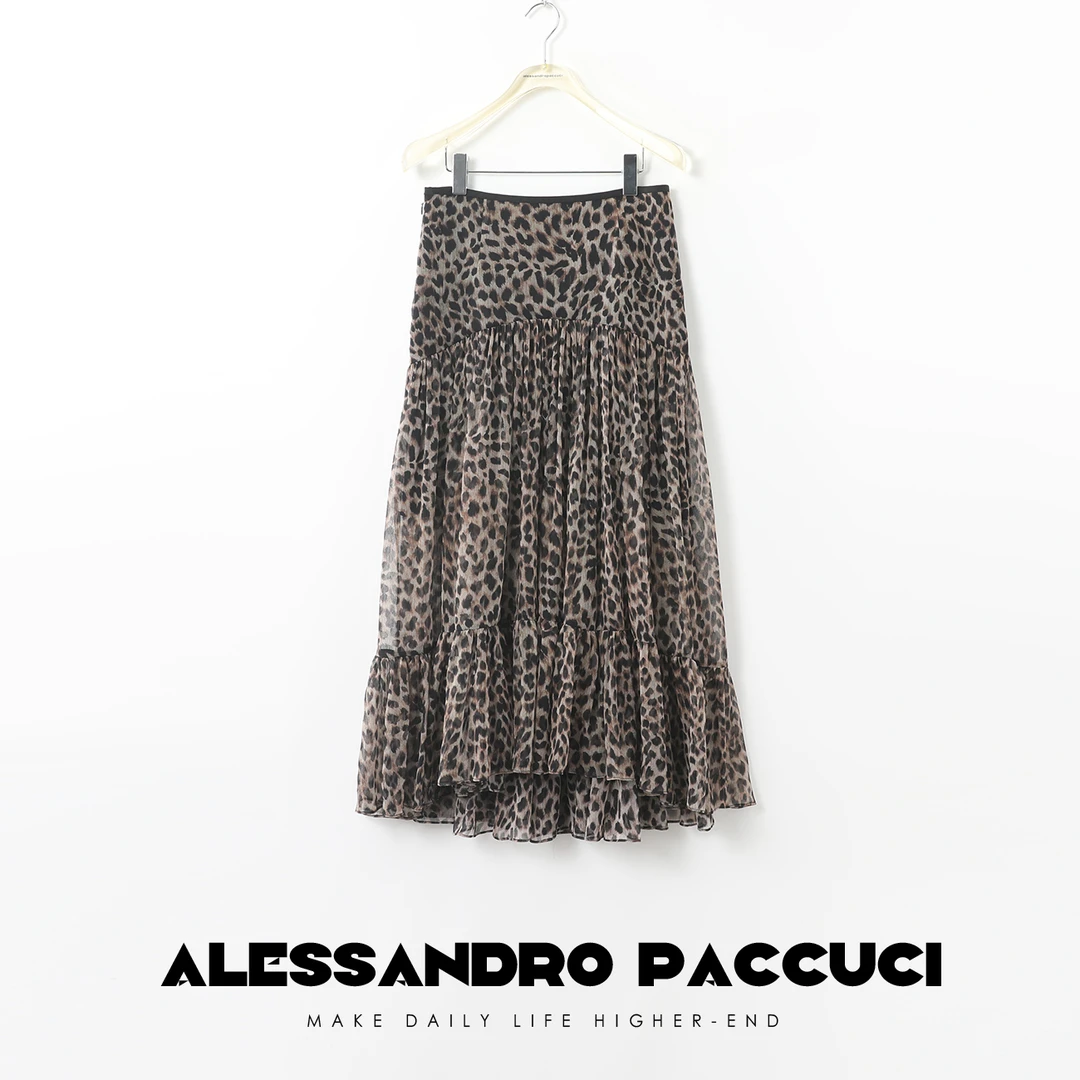 AP洛哥26778X复古百搭感豹纹印花顺纡夏季时尚碎褶半裙