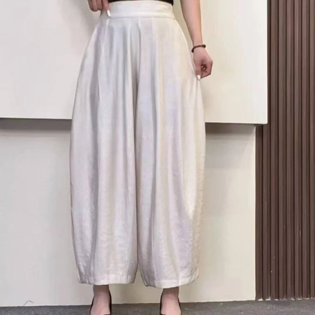 纯色九分薄款休闲裤显瘦垂感休闲松紧宽松灯笼裤夏季阔腿裤