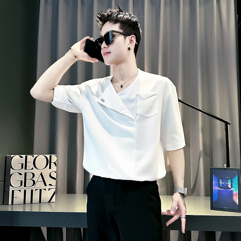 衬衫男衬衫夏季2025新款男生上衣痞帅设计感拼接男装休闲衬衣薄款