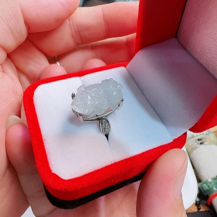 翡翠戒指银S925镀金镶嵌