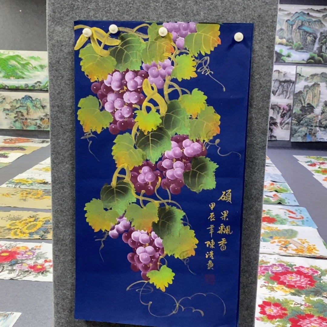 国画68✖️38蓝底葡萄画画画画画画画