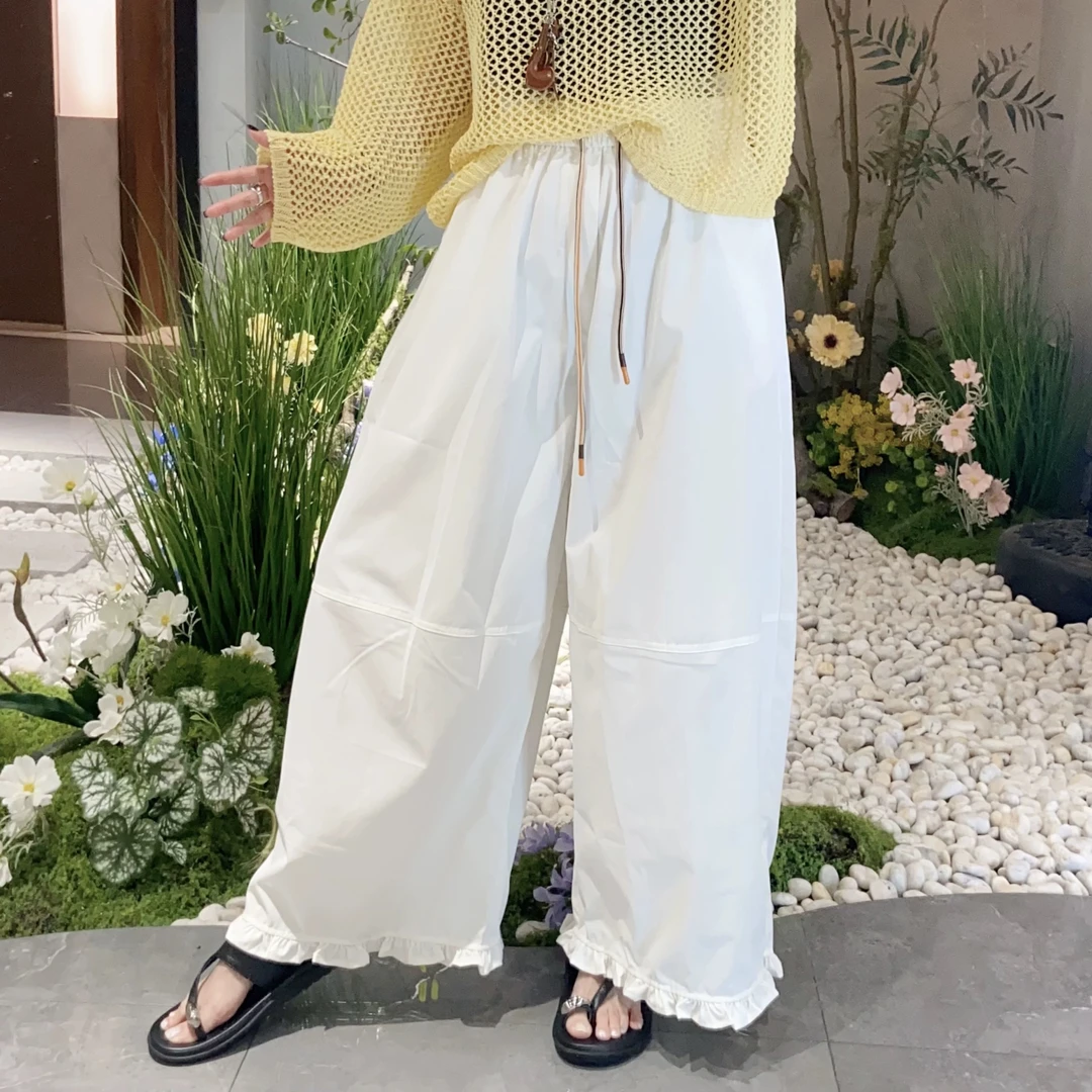 【7596】佰#木耳边松紧腰宽松休闲裤