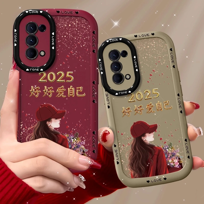 适用oppoReno5Pro手机壳捧花爱自己泡芙壳硅胶软壳镜头全包保护套