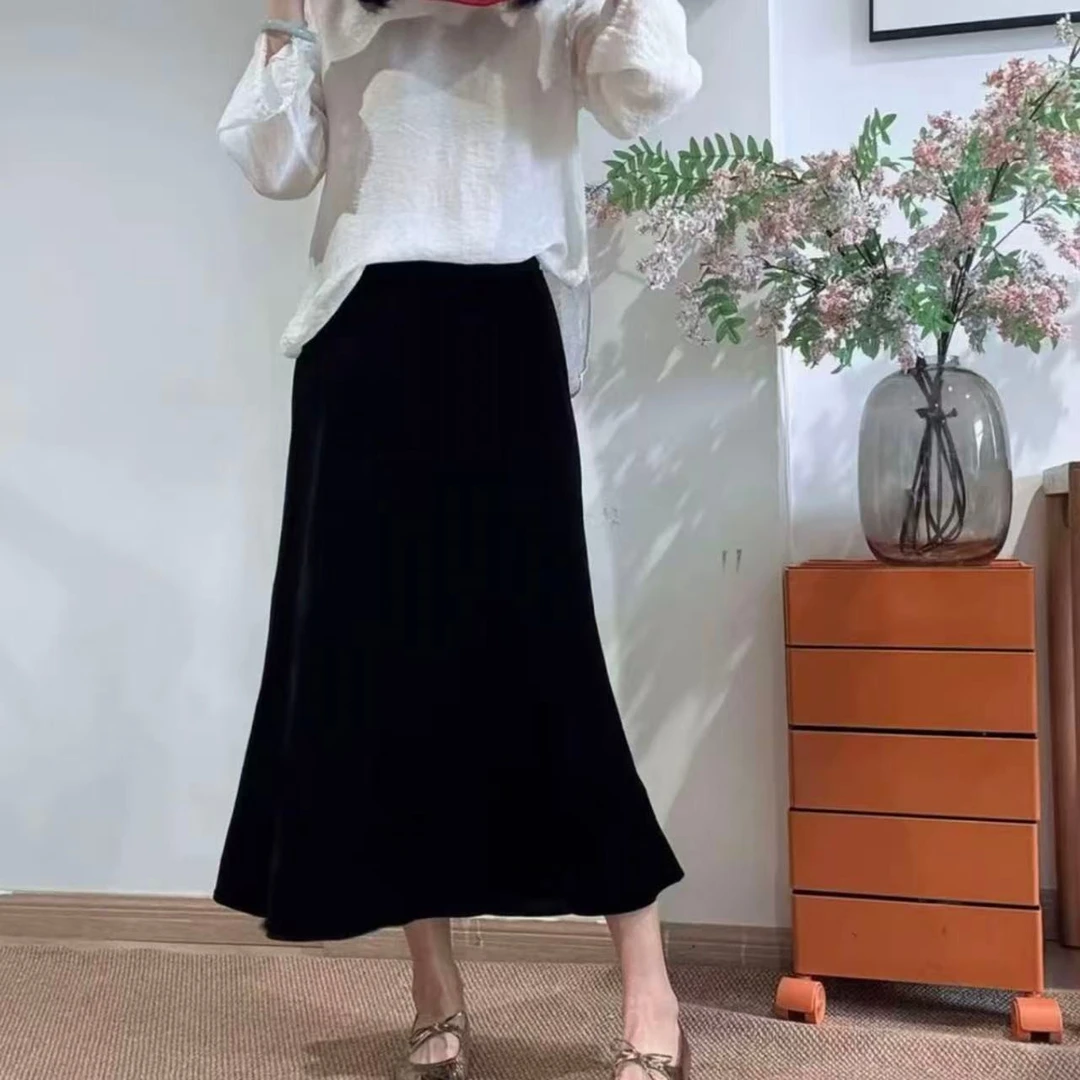金丝绒半身裙女春秋2025新款高腰垂感A字裙复古显瘦丝绒半身长裙