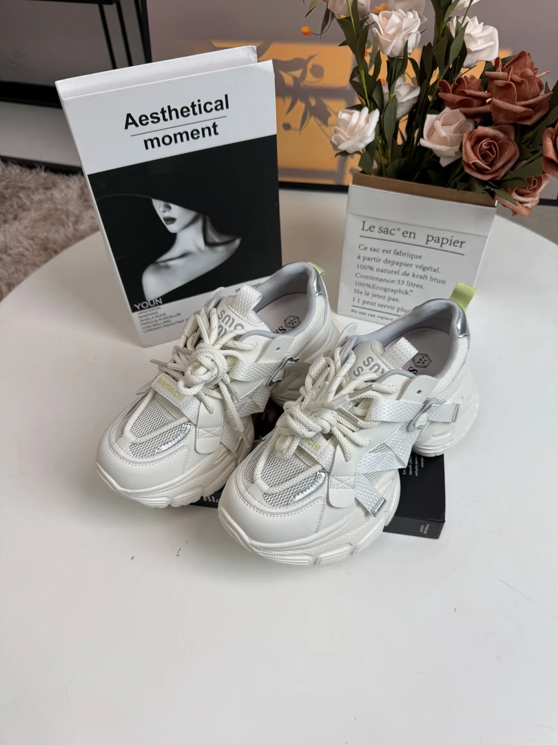 萨玛驰内增高老爹鞋女鞋网面厚底小个子防滑百搭真皮休闲运动鞋