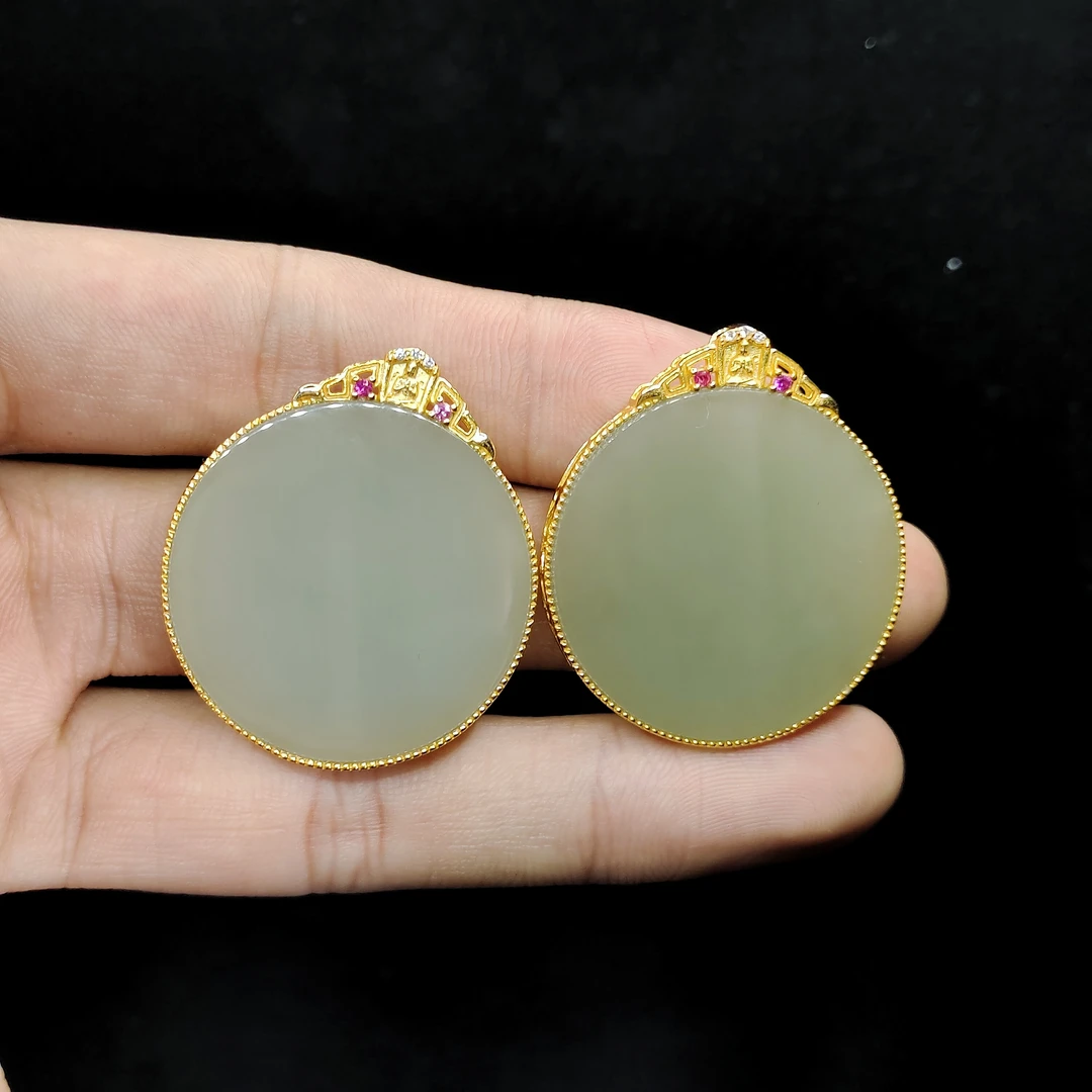 【老三珠宝】s925银和田玉圆牌吊坠赠链JL01【多样性发其一】约31-4mm