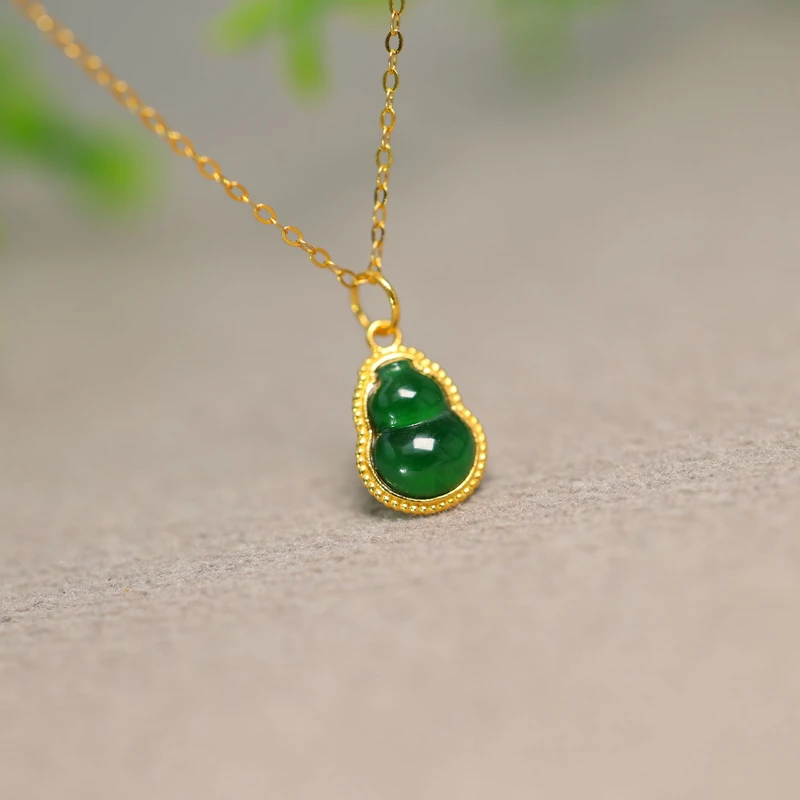 #I577 18K金镶嵌老坑冰种辣绿天然A货翡翠葫芦小吊坠坠角  不含链