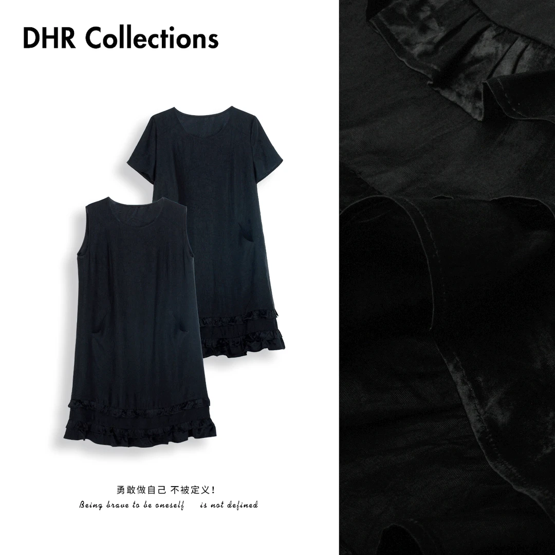 豆豆3 【100%醋酸】赫本风高级感凉感休闲无袖/有袖连衣裙-DX1376