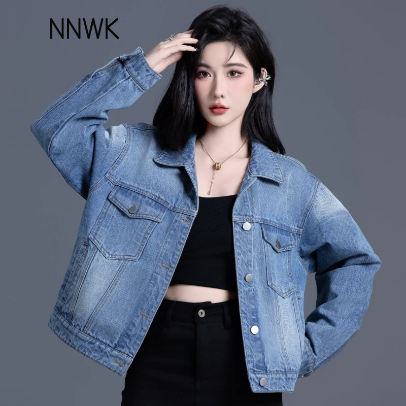 复古蓝色宽松休闲夹克女2025春秋季新款韩版牛仔外套女长袖女上衣