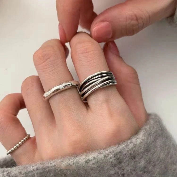 铜合金戒指 韩国交叉缠绕多层戒指复古做旧高级感ins小众食指环