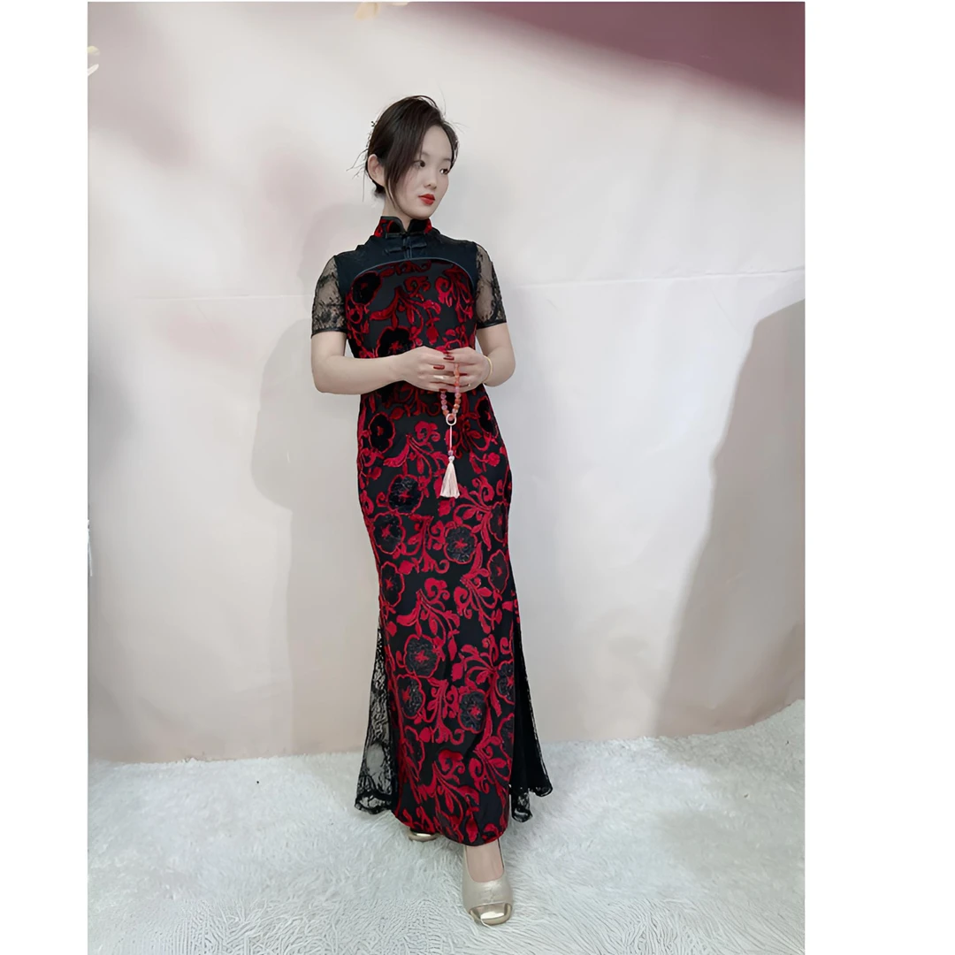 编码2534缘织裳【花之约】原创自制中国风改良复古优雅蕾丝拼接旗袍