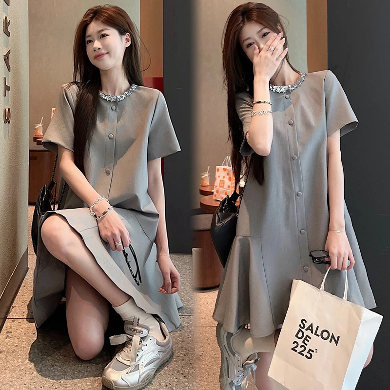 高级感孕妇装夏季新款气质休闲显瘦长裙小香风荷叶边小个子连衣裙