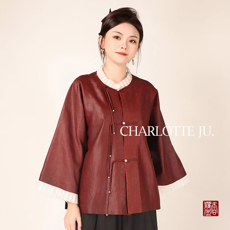 【颜熙】复古新中式香云纱桑蚕丝国风女士文艺中国风长袖对襟上衣