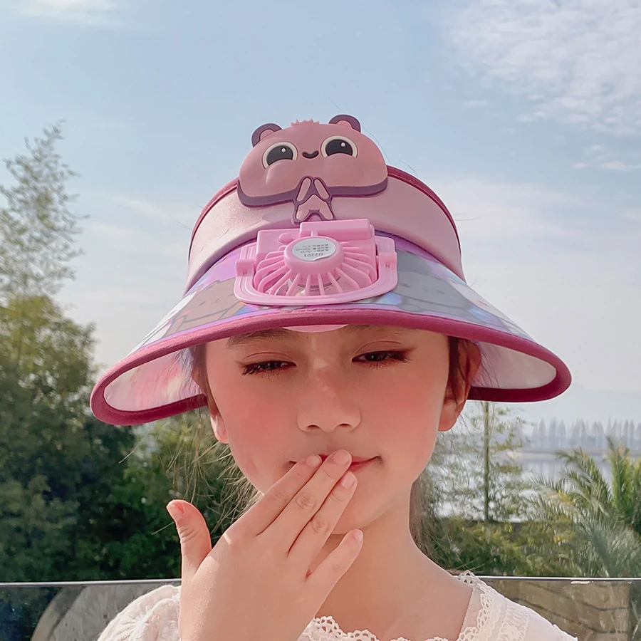 电风扇帽檐空顶帽夏季潮帽子凉帽男孩大女童太阳帽带遮阳