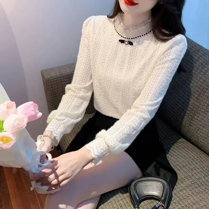 蕾丝打底2025春夏新款别致洋气小衫加绒时尚加厚减龄长袖上衣