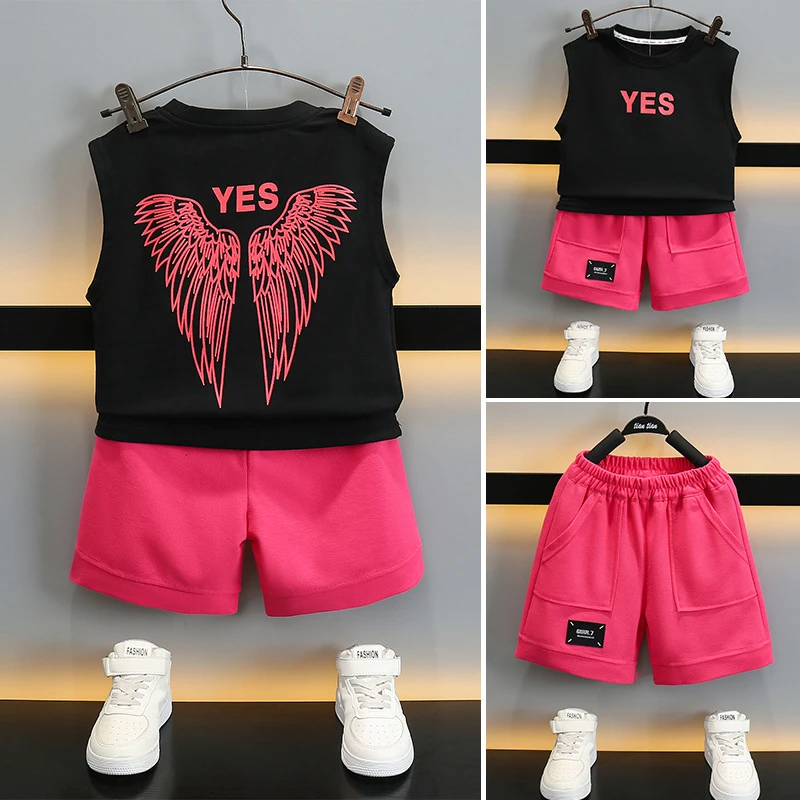 男童2025新款夏季背心套装夏季儿童帅气潮酷小童男宝无袖短裤夏装