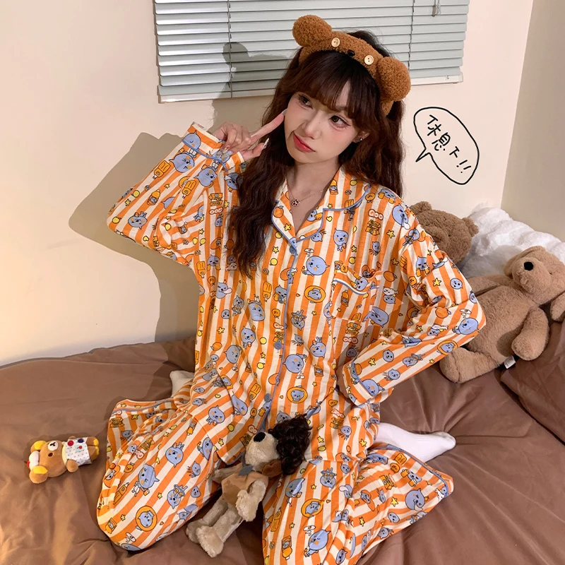 酷儿春秋冬季睡衣女薄棉长袖长裤可爱卡通家居服学生休闲ins宿舍