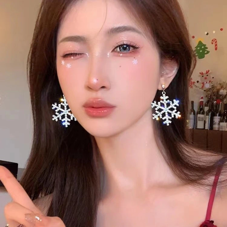 绝美气质满钻大雪花耳环轻奢高级感耳坠小众设计女