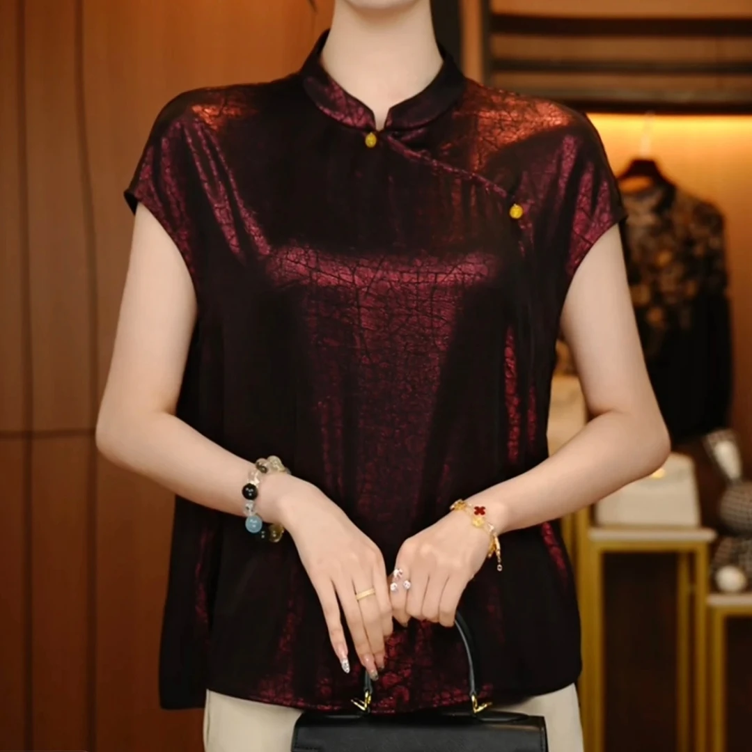 2025新中式夏季国风上衣上新百搭气质印花款遮肉显瘦短袖