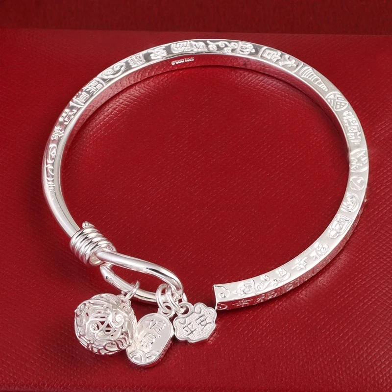 足银手镯 吉言银手镯纯银新中式古风宫铃平安开口足银镯子年轻款