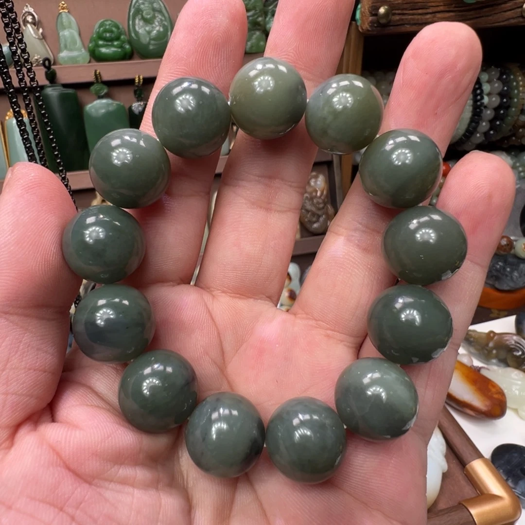 和田玉未镶嵌手串新疆且末青花16mm货尾 福利5