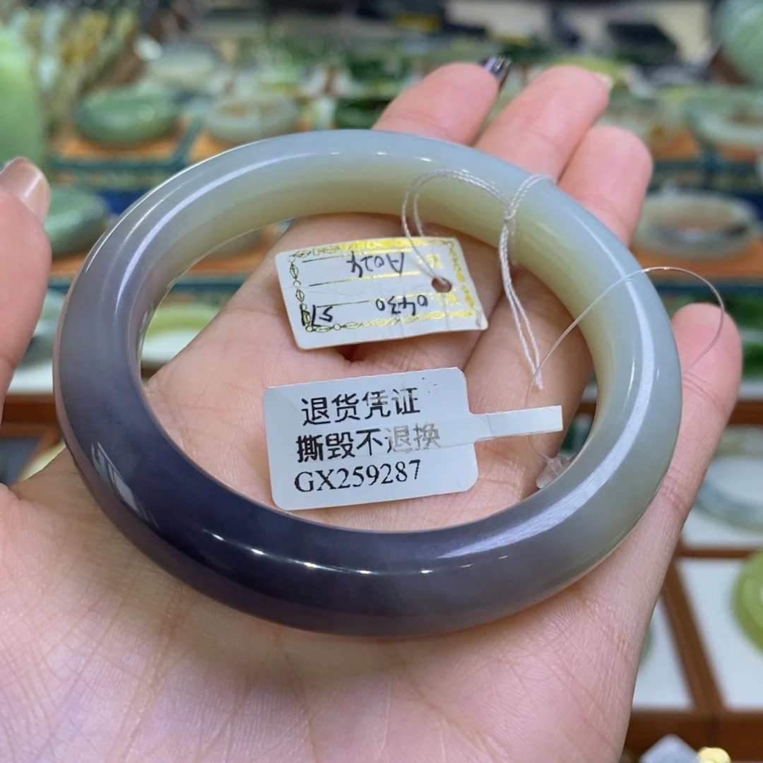 和田玉未镶嵌手镯青海紫白双色56/57